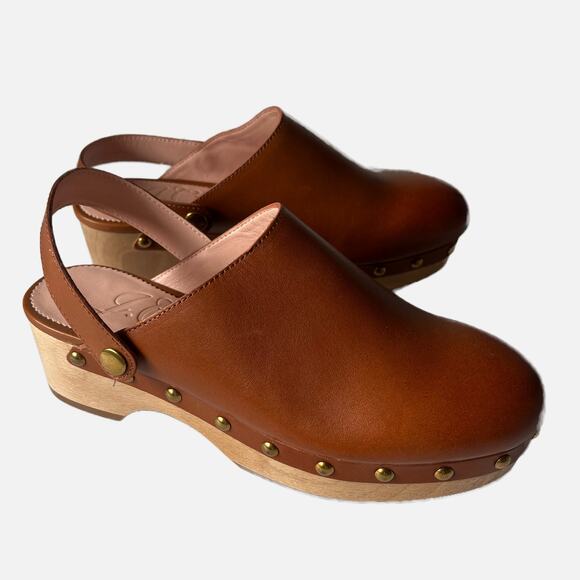 J. Crew Shoes - J. Crew Convertible Leather Wooden Clogs Cognac Brown Size 6